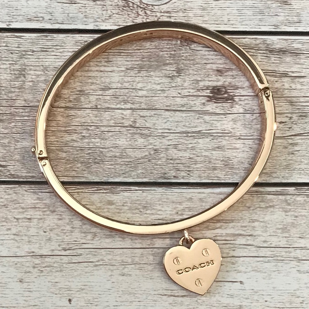 Coach RARE Rose Gold Hinged Bangle Riveted Heart